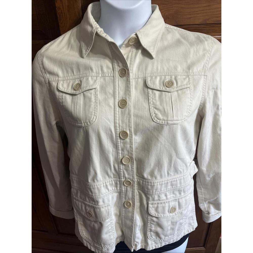 Jones New York Sport Fall Jacket Large Off‎ White Cream Button Up With Pockets
